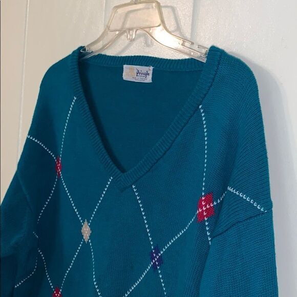 Vtg 80s Pringle of Scotland green argyle s… - Picture 2 of 7